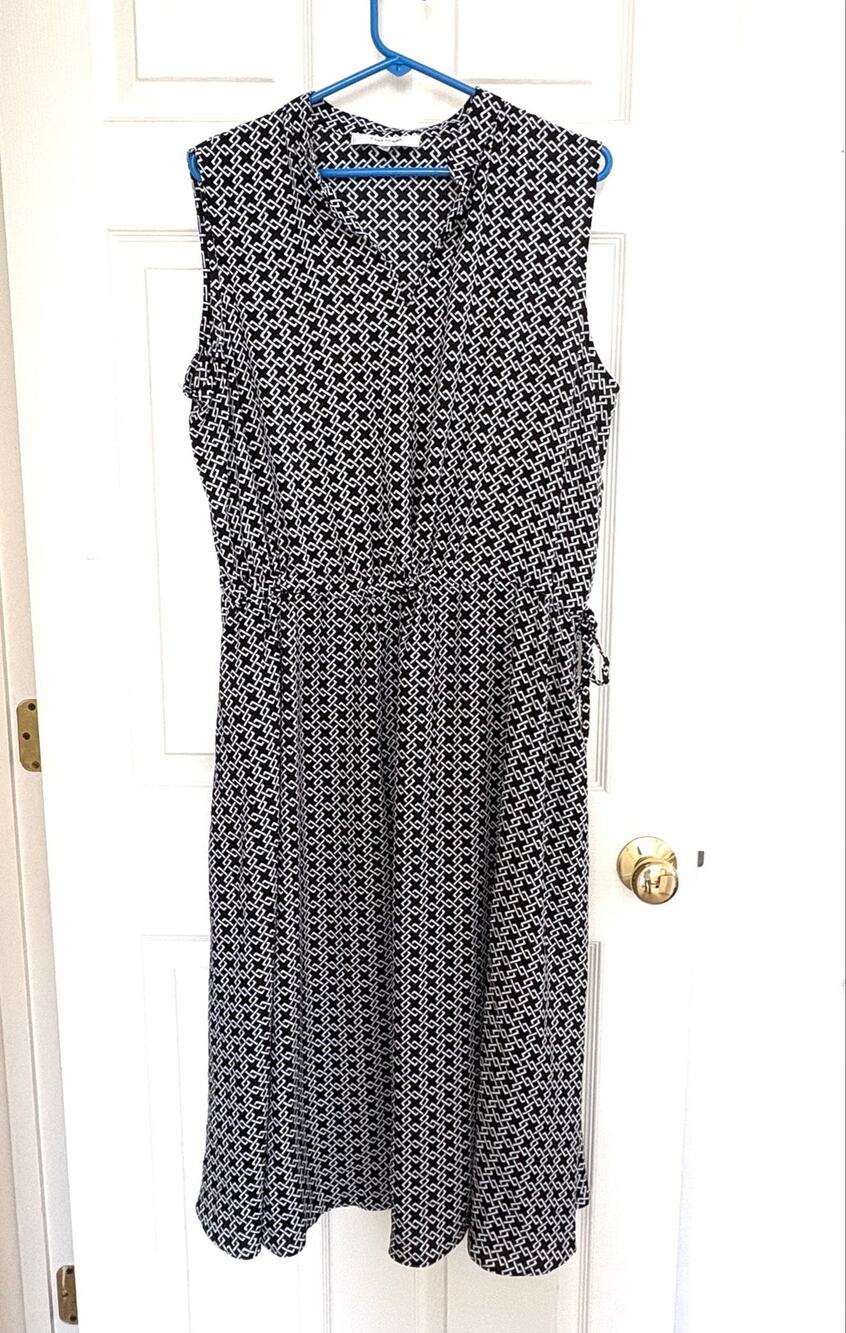 Jones New York Dress Sleeveless Midi Pockets Adjustable Side Tie Waist Print 14